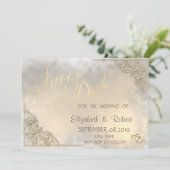 Elegantes Chic Gold Hearts, Rahmen Save the Date (Stehend Vorderseite)