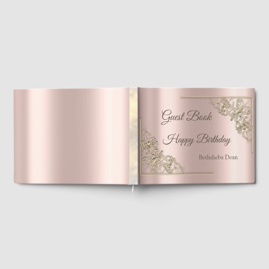 Elegantes Chic Gold Hearts Rose Gold Gästebuch (Voll)