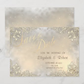 Elegantes Chic Gold Hearts, Spitzen-Rahmen Save th The Date (Vorne/Hinten)