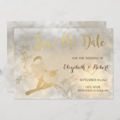 Elegantes Chic Gold Hearts, Vögel Save the Date (Vorne/Hinten)