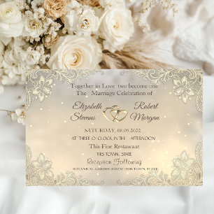 Elegantes Chic Gold Herzen Spitze Hochzeit Einladung