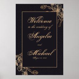 Elegantes Chic Gold Imitate Metal Floral Wedding P Poster