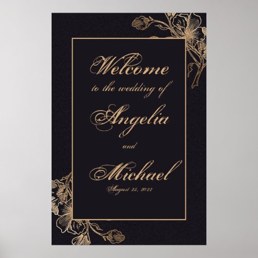 Elegantes Chic Gold Imitate Metal Floral Wedding P Poster (Vorne)