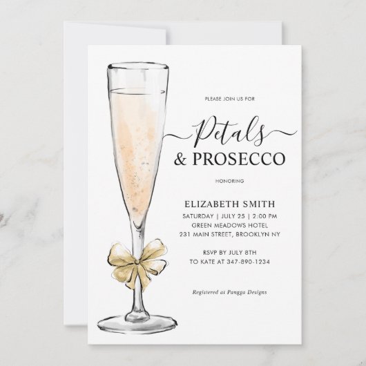 Elegantes Chic Gold Petals Prosecco Brautparty Einladung (Vorderseite)