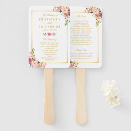 Elegantes Chic Gold Pink Floral Wedding Programm Fächer