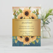 Elegantes Chic Gold, Sonnenblumen Hochzeitsempfang Einladung (Stehend Vorderseite)