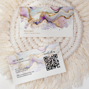 Elegantes Chic Gold und Lila Abstrakte Wasserfarbe Visitenkarte