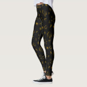 Elegantes Chic Gold und Schwarz Floral Botanical Leggings (Links)