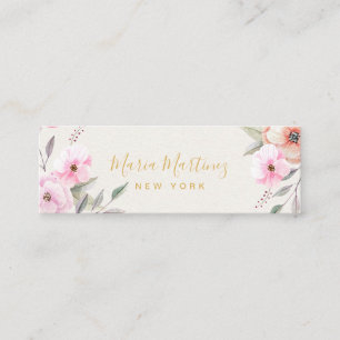 Elegantes Chic Goldrahmen Girly Rosa Floral Mini Visitenkarte