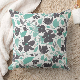 Elegantes Chic Graues Aquamarines Blumenmuster Kissen
