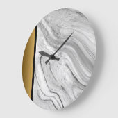 Elegantes Chic Gray Schwarz-weiß Gold Marmormuster Große Wanduhr (Winkel)