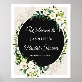 Elegantes Chic Green White Floral Brautparty Zeich Poster