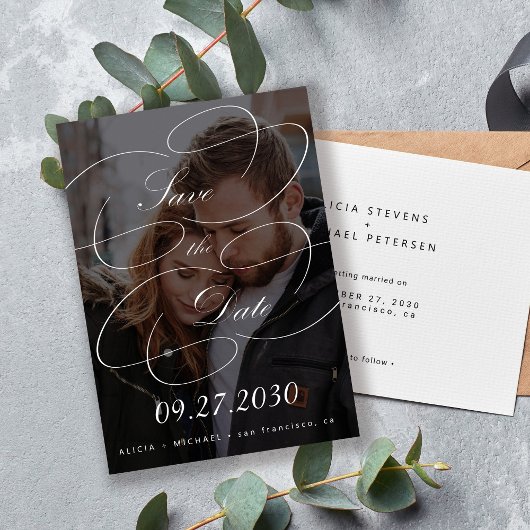 Elegantes, chic kalligraphisches Drehbuch Foto Hoc Save The Date