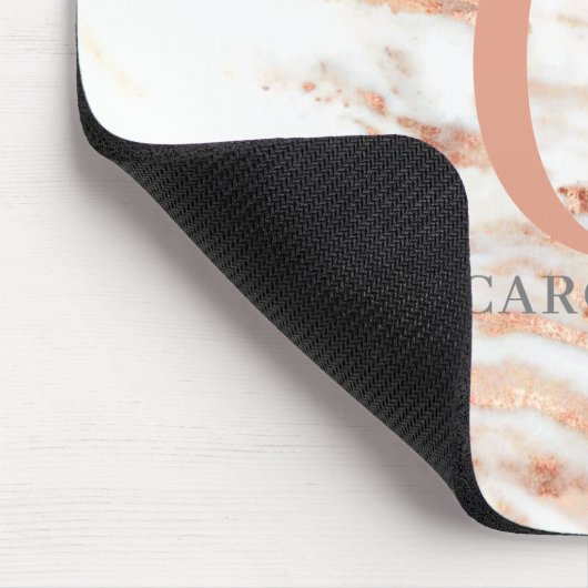 Elegantes Chic Kupfer-Rose Gold-Marmor-Monogramm Mousepad (Ecke)