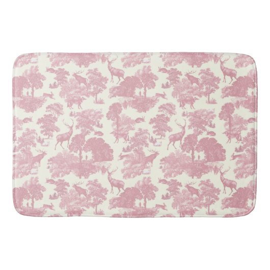Elegantes Chic Light Pink Toile Deer Woodland Badematte (Vorderseite)