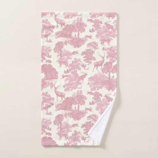 Elegantes Chic Light Pink Toile Deer Woodland Badhandtuch Set (Handtuch)