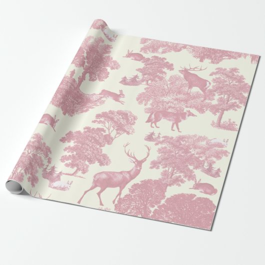 Elegantes Chic Light Pink Toile Deer Woodland Geschenkpapier (Ungerollt)