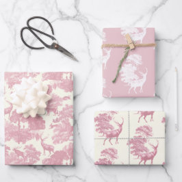 Elegantes Chic Light Pink Toile Deer Woodland Geschenkpapier Set