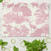 Elegantes Chic Light Pink Toile Deer Woodland Geschirrtuch (Gefaltet)