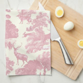 Elegantes Chic Light Pink Toile Deer Woodland Geschirrtuch (Viertel Falte)