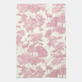 Elegantes Chic Light Pink Toile Deer Woodland Geschirrtuch
