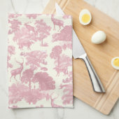 Elegantes Chic Light Pink Toile Deer Woodland Geschirrtuch (Viertel Falte)