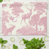Elegantes Chic Light Pink Toile Deer Woodland Geschirrtuch (Gefaltet)