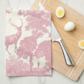 Elegantes Chic Light Pink Toile Deer Woodland Geschirrtuch (Viertel Falte)