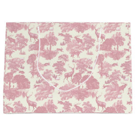 Elegantes Chic Light Pink Toile Deer Woodland Große Geschenktüte