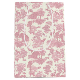 Elegantes Chic Light Pink Toile Deer Woodland Mittlere Geschenktüte