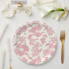 Elegantes Chic Light Pink Toile Deer Woodland Pappteller