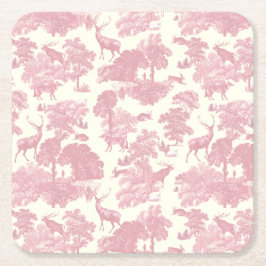 Elegantes Chic Light Pink Toile Deer Woodland Rechteckiger Pappuntersetzer