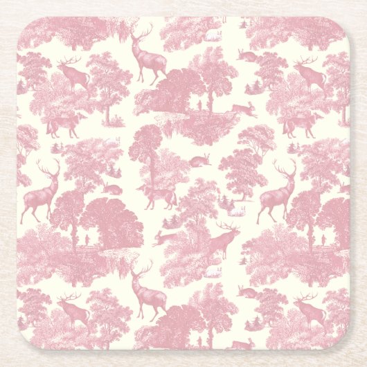 Elegantes Chic Light Pink Toile Deer Woodland Rechteckiger Pappuntersetzer (Vorderseite)