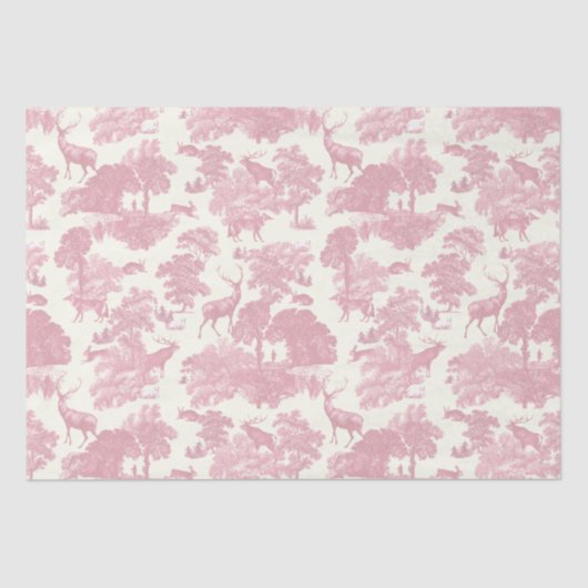Elegantes Chic Light Pink Toile Deer Woodland Seidenpapier (Vorderseite)