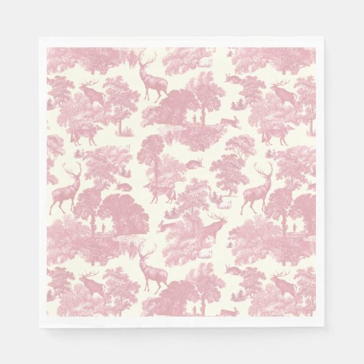 Elegantes Chic Light Pink Toile Deer Woodland Serviette (Vorderseite)