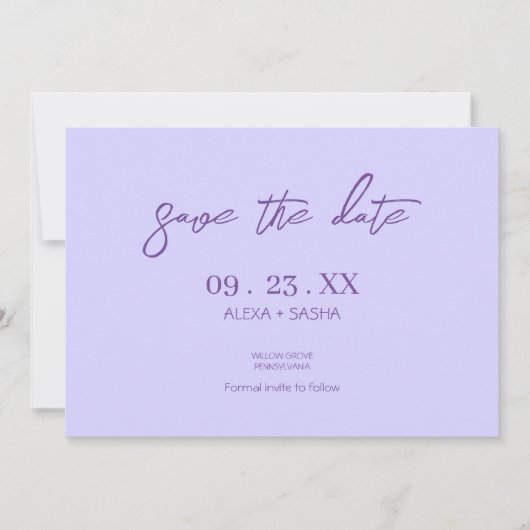 Elegantes Chic Lila Lavendel Save The Date (Vorderseite)