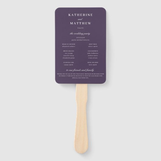 Elegantes Chic Lila Plum Hochzeitsprogramm Fächer (Vorderseite)
