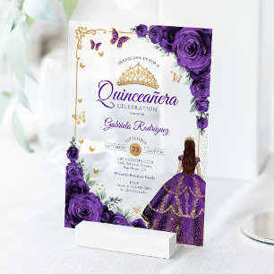 Elegantes Chic Lila Rosen Gold Quinceanera Acryleinladungen