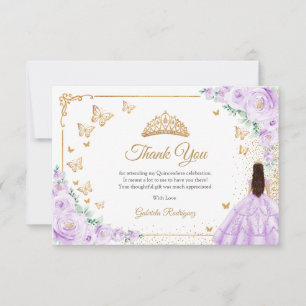 Elegantes Chic Lila Rosen Gold Quinceanera Dankeskarte