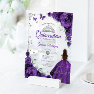 Elegantes Chic Lila Rosen Silber Quinceanera  Acryleinladungen