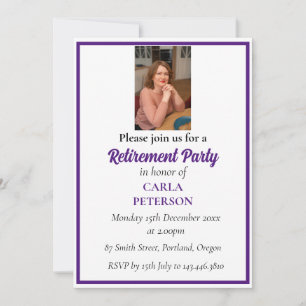 Elegantes Chic lila Royal Retirement Party Foto Einladung