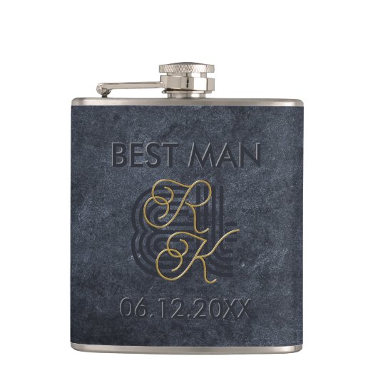 Elegantes Chic Luxury Charcoal Black & Gold Monogr Flachmann (Vorderseite)