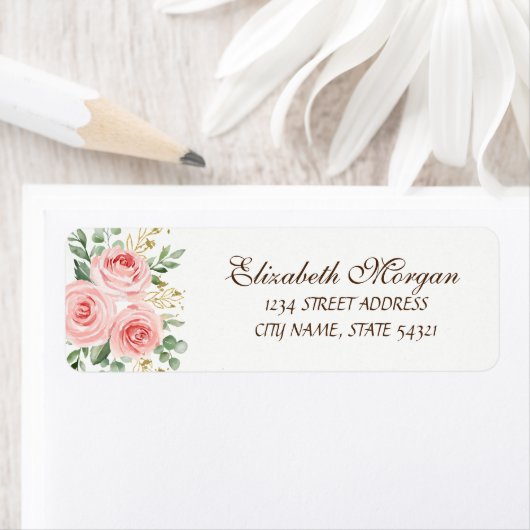 Elegantes Chic Luxury Pink Roses Adressetikett (Insitu)
