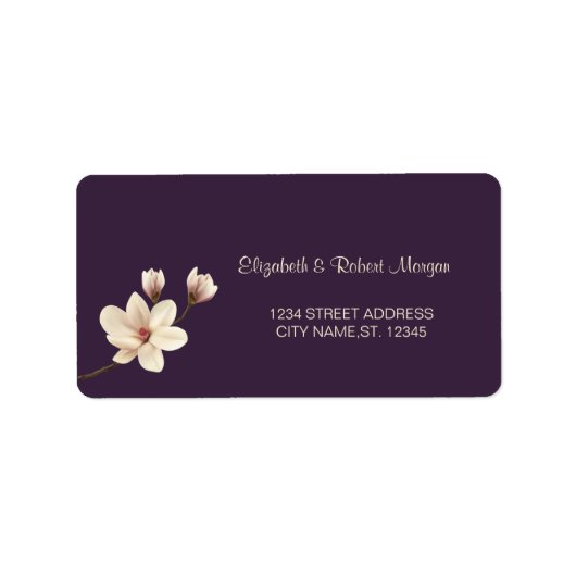 Elegantes Chic Magnolia Wedding Label Adressaufkleber (Vorne)