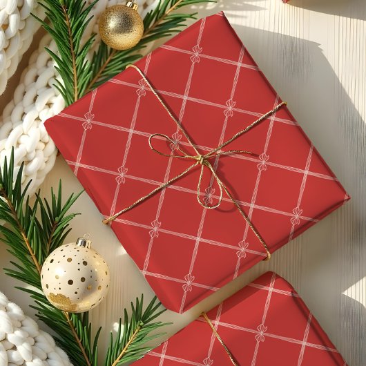 Elegantes Chic Minimal Christmas Bow Ribbon Muster Geschenkpapier Set