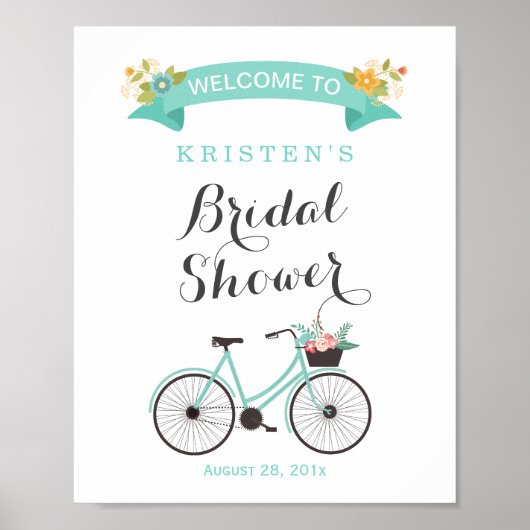 Elegantes Chic Mint Green Bicycle Brautparty Signa Poster (Vorne)