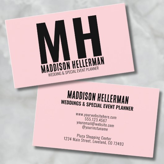 Elegantes Chic Modern Pink Monogram Visitenkarte