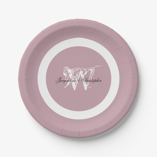 Elegantes Chic Monogram + Name Cool Niedlich Dusty Pappteller (Vorderseite)