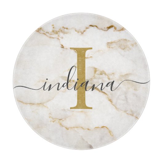 Elegantes Chic Monogramm Marmor-Optik Custom Schneidebrett (Vorderseite)