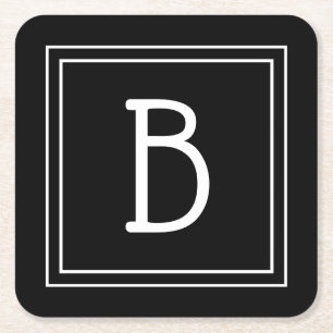 Elegantes, chic monogrammiertes Schwarz-Weiß-Initi Rechteckiger Pappuntersetzer